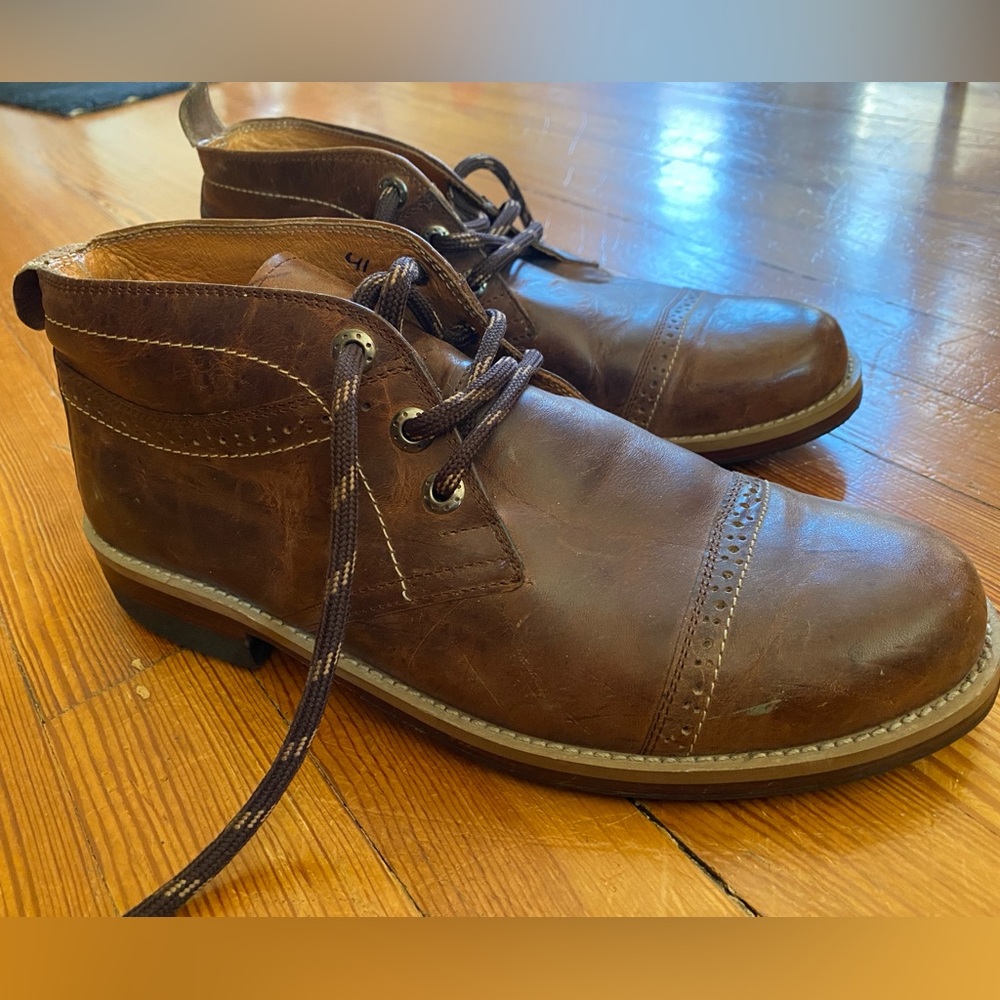 High end, artisan constructed, handmade leather Chukka boots.